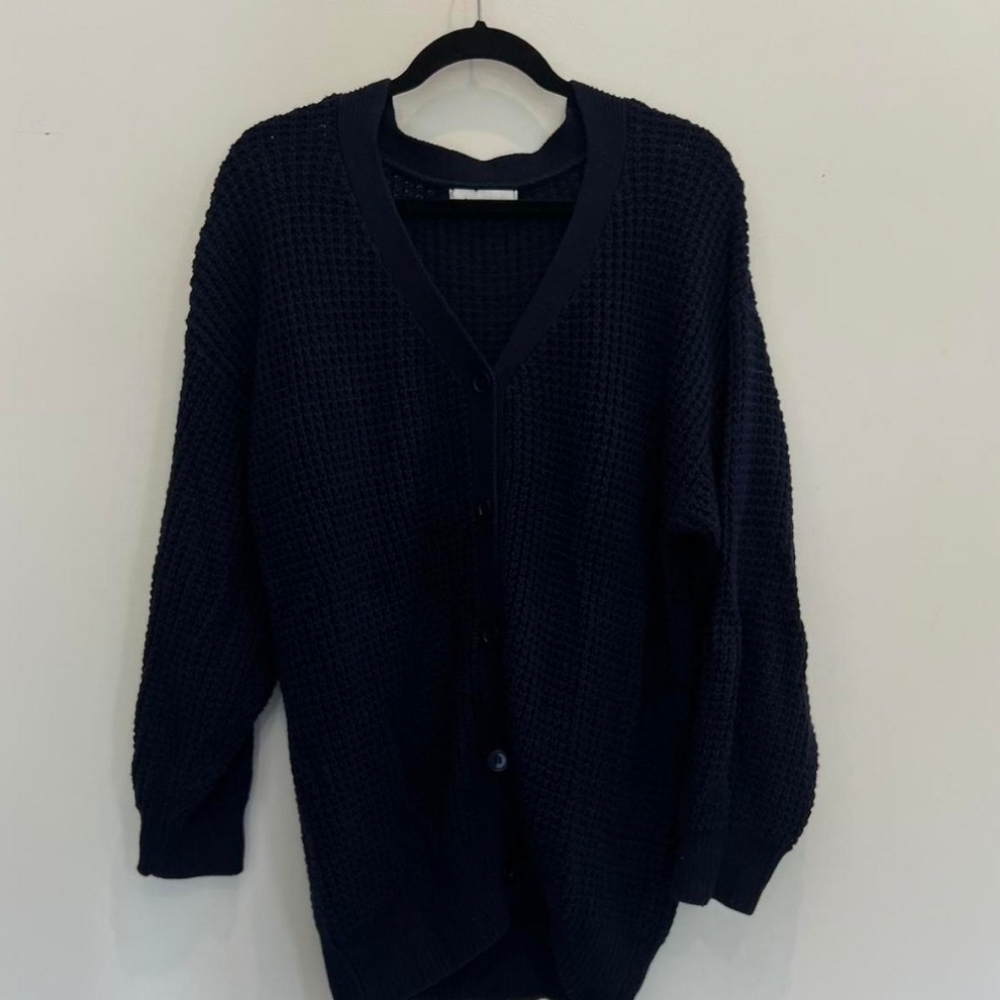 Qualfort Navy Cotton Knit Grandpa Button Cardigan